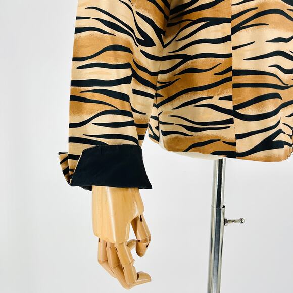 Vintage Y2K Silkland Tiger Stripe Animal Print Silk Jacket - Picture 4 of 7